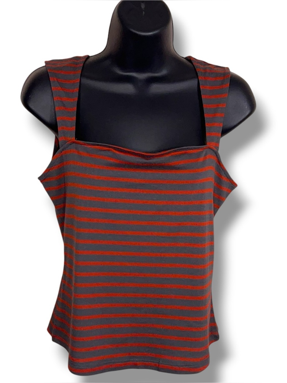 Small Articles Of Society Grey Red Striped Sleeveless Top Stretch Square Neck